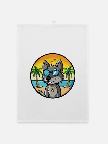 Cesky Fousek Hunderasse Cartoon Sonnenbrille Strand - Organic Geschirrtuch - Weiß - Vorne
