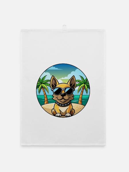 Braque Français Chien Race Dessin Animé Lunettes de Soleil Plage - Torchon bio - blanc - Devant