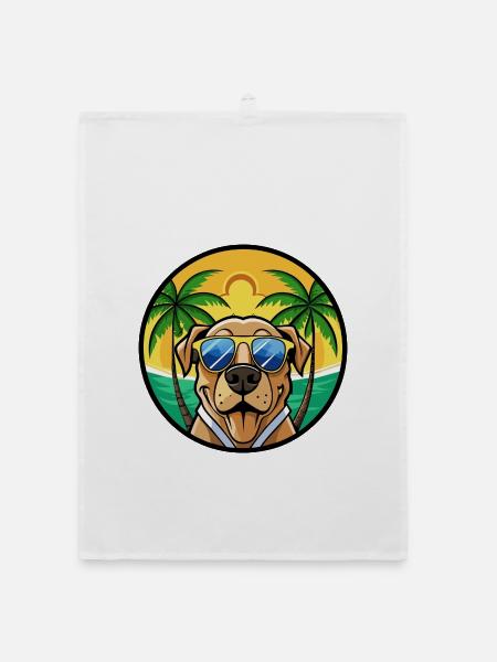 Brasilianische Dogge Hunderasse Cartoon Sonnenbrille Strand - Organic Geschirrtuch - Weiß - Vorne