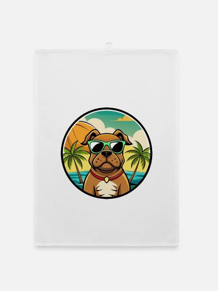 Boerboel Chien Race Dessin Animé Lunettes De Soleil Plage - Torchon bio - blanc - Devant