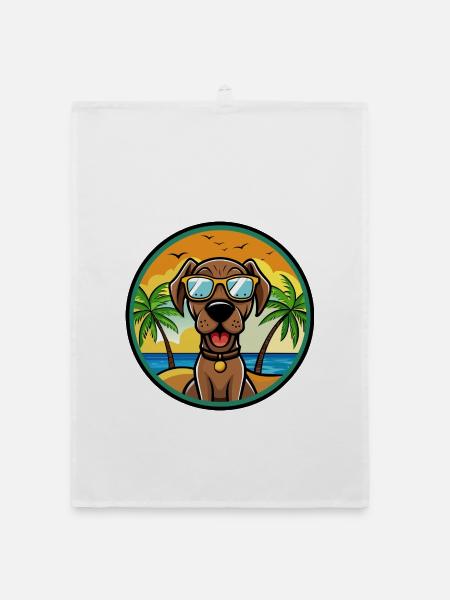 Bayerischer Berghund Hunderasse Cartoon Beach - Organic Geschirrtuch - Weiß - Vorne