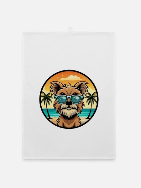 Affenpinscher Dog Breed Cartoon Sunglasses Beach - Organic dish towel - white - Front