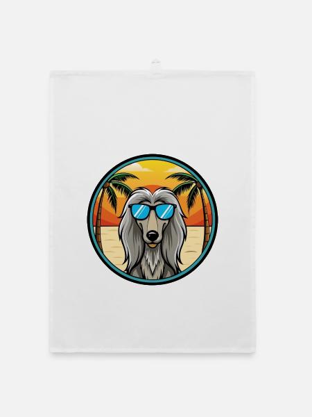 Afghanischer Windhund Hunderasse Cartoon Sonnenbrille Strand - Organic Geschirrtuch - Weiß - Vorne