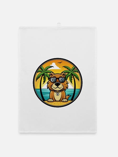 Smaland Hound Hund Rasse Cartoon Sonnenbrille Strand - Organic Geschirrtuch - Weiß - Vorne