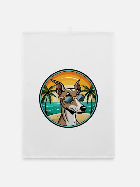 Polnischer Windhund Hund Rasse Cartoon Sonnenbrille Strand - Organic Geschirrtuch - Weiß - Vorne