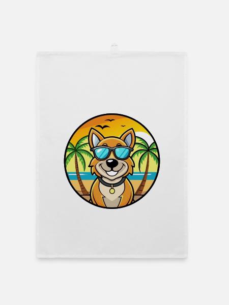 Laufhund Hunderasse Cartoon Sonnenbrille Strand - Organic Geschirrtuch - Weiß - Vorne