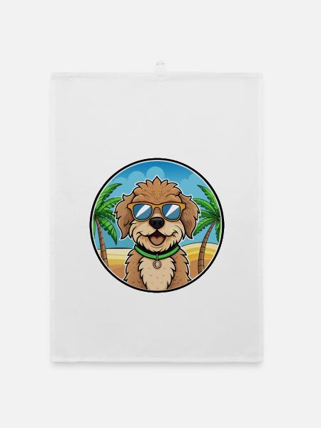 Lagotto Romagnolo Hunderasse Cartoon Sonnenbrille Strand - Organic Geschirrtuch - Weiß - Vorne
