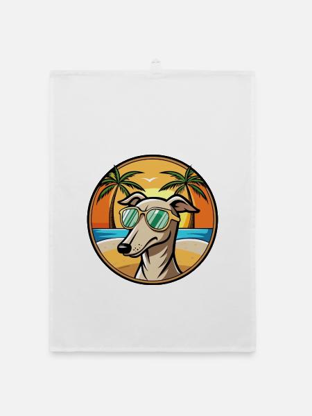 Windhund Hund Rasse Cartoon Sonnenbrille Strand - Organic Geschirrtuch - Weiß - Vorne