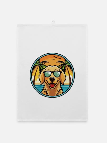 Flach beschichtete Retriever Hunderasse Cartoon Sonnenbrille - Organic Geschirrtuch - Weiß - Vorne