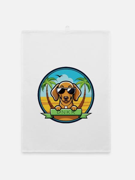 Dunker Hunderasse Cartoon Sonnenbrille Strand - Organic Geschirrtuch - Weiß - Vorne