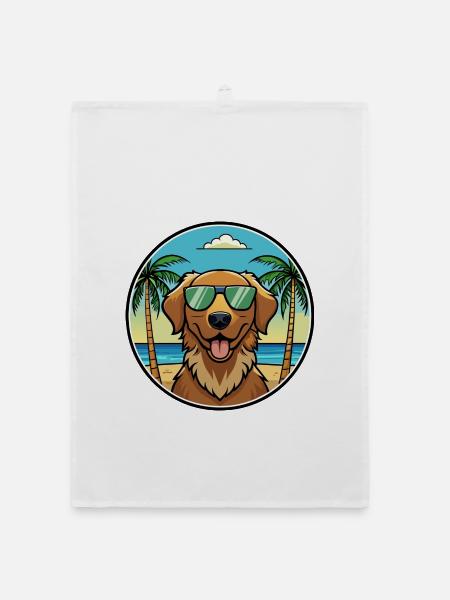 Chesapeake Bay Retriever Hunderasse Cartoon Beach - Organic Geschirrtuch - Weiß - Vorne