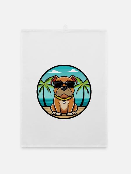 Boerboel Chien Race Dessin Animé Lunettes De Soleil Plage - Torchon bio - blanc - Devant