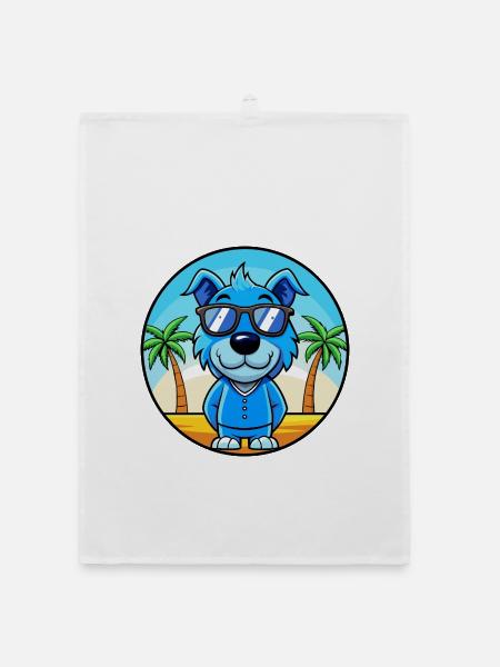 Blauer Paul Terrier Hund Rasse Cartoon Sonnenbrille Strand - Organic Geschirrtuch - Weiß - Vorne