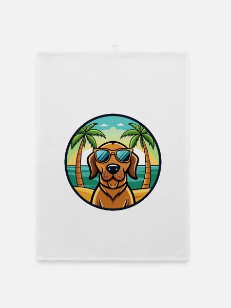 Bloodhound Hund Rasse Cartoon Sonnenbrille Strand - Organic Geschirrtuch - Weiß - Vorne