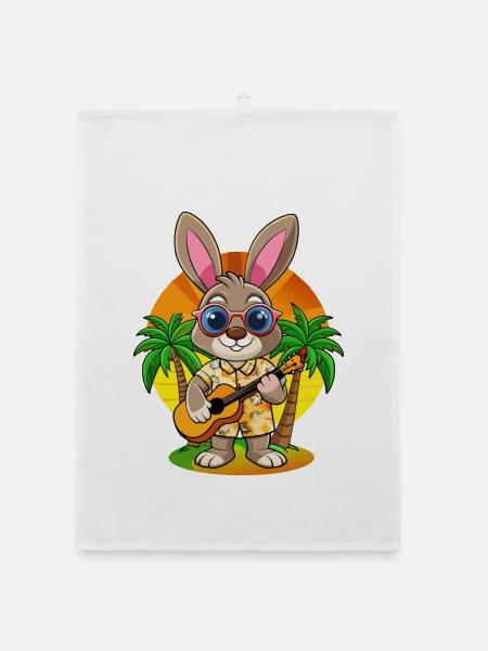 Lustige Kaninchen Sommer Strand Sonnenbrille Hawaiianisch - Organic Geschirrtuch - Weiß - Vorne