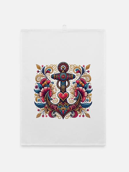 Anchor with heart - Organic dish towel - white - Front