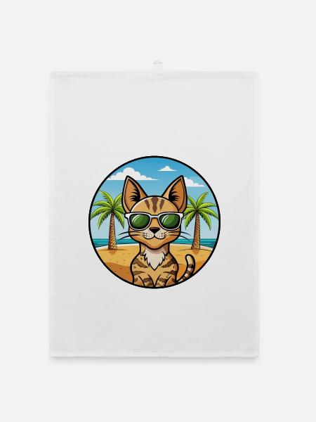 Savannah Katzenrasse Cartoon Sonnenbrille Strand - Organic Geschirrtuch - Weiß - Vorne