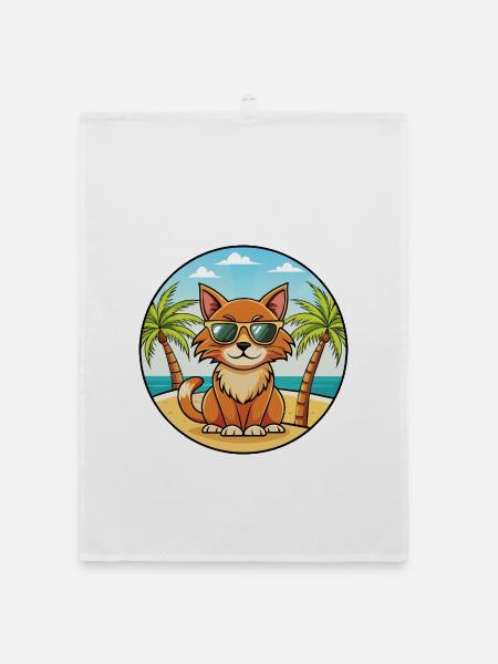 Havana Brown Cat Breed Cartoon Sunglasses Beach - Organic dish towel - white - Front