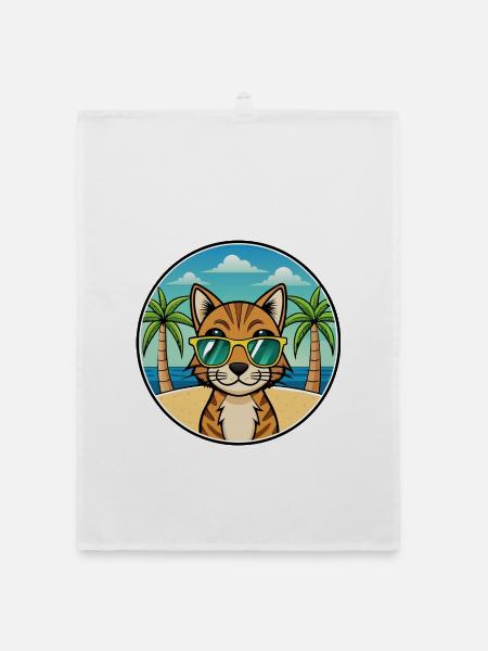 Bengalische Katzenrasse Cartoon Sonnenbrille Strand - Organic Geschirrtuch - Weiß - Vorne