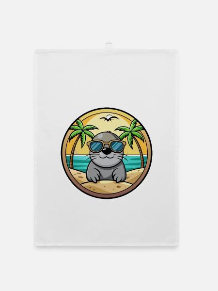 Siegel Lustige Cartoon Sommer Strand Sonnenbrille Aufkleber - Organic Geschirrtuch - Weiß - Vorne
