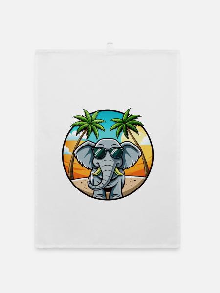 Elefant Lustige Cartoon Sommer Strand Sonnenbrille - Organic Geschirrtuch - Weiß - Vorne