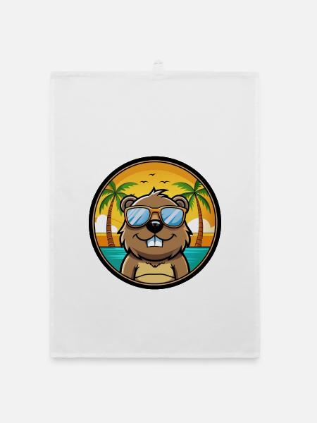 Biber Lustige Cartoon Sommer Strand Sonnenbrille Cool - Organic Geschirrtuch - Weiß - Vorne