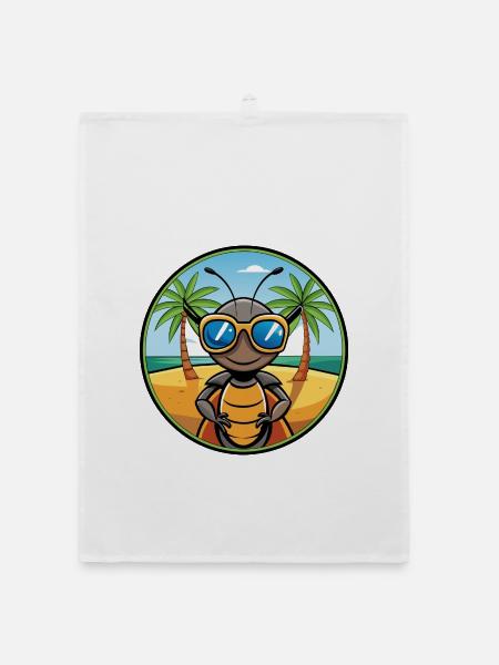 Ameise lustige Cartoon Sommer Strand Sonnenbrille Aufkleber - Organic Geschirrtuch - Weiß - Vorne