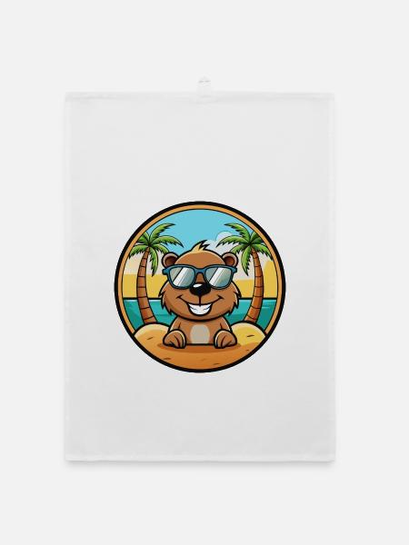 Biber Lustige Cartoon Sommer Strand Sonnenbrille Cool - Organic Geschirrtuch - Weiß - Vorne