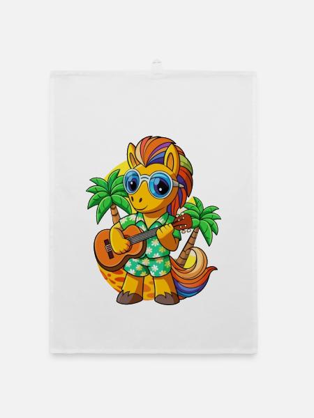Lustige Pony Sommer Strand Sonnenbrille Hawaiianisch - Organic Geschirrtuch - Weiß - Vorne
