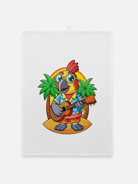 Lustige Papagei Sommer Strand Sonnenbrille Hawaiianisch - Organic Geschirrtuch - Weiß - Vorne