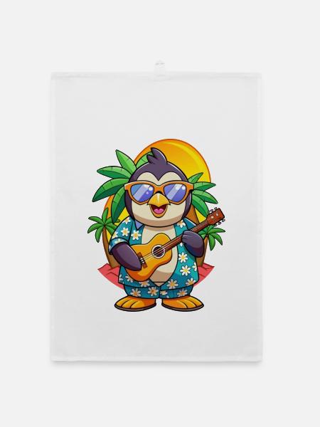 Lustige Pinguin Sommer Strand Sonnenbrille Hawaiianisch - Organic Geschirrtuch - Weiß - Vorne