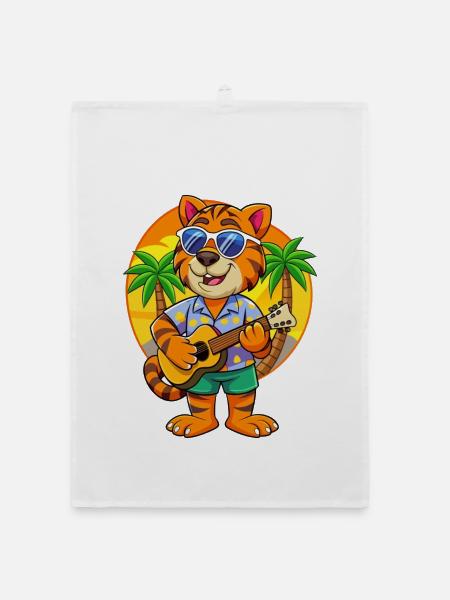 Lustige Tiger Sommer Strand Sonnenbrille Hawaiianisch - Organic Geschirrtuch - Weiß - Vorne