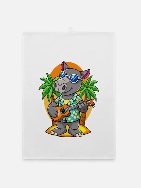 Lustige Tapir Sommer Strand Sonnenbrille Hawaiianisch - Organic Geschirrtuch - Weiß - Vorne