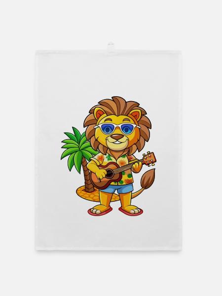 Lustige Löwe Sommer Strand Sonnenbrille Hawaiianisch - Organic Geschirrtuch - Weiß - Vorne