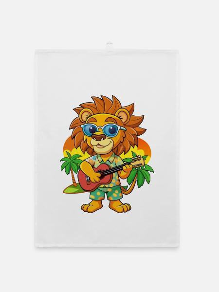 Lustige Löwe Sommer Strand Sonnenbrille Hawaiianisch - Organic Geschirrtuch - Weiß - Vorne