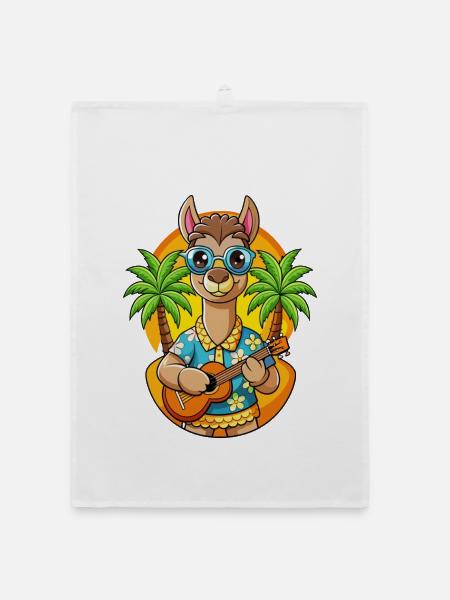 Lustige Lama Sommer Strand Sonnenbrille Hawaiianisch - Organic Geschirrtuch - Weiß - Vorne