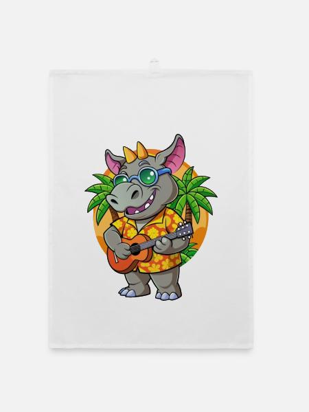 Lustige Nashorn Cartoon Sommer Strand Sonnenbrille Gitarre - Organic Geschirrtuch - Weiß - Vorne