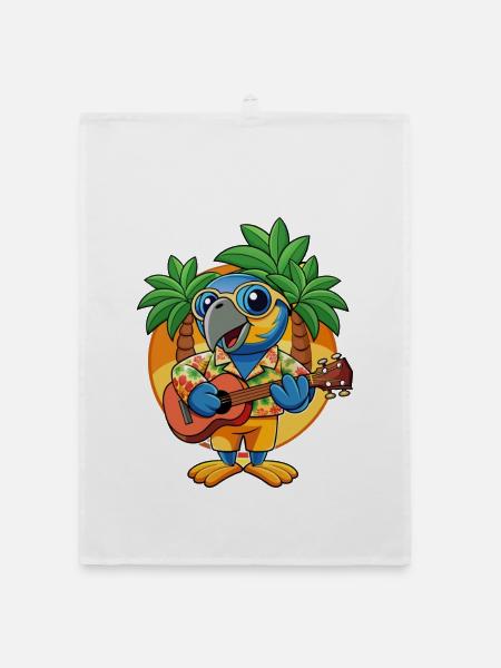 Lustige Papageien-Cartoon-Sommer-Strand-Sonnenbrille - Organic Geschirrtuch - Weiß - Vorne