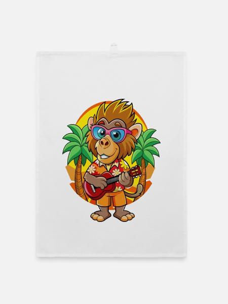 Lustige Pavian Cartoon Sommer Strand Sonnenbrille - Organic Geschirrtuch - Weiß - Vorne