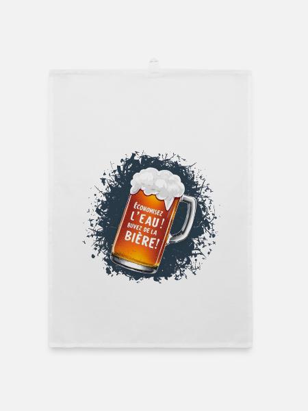 Économisez l’eau – buvez de la bière - Torchon bio - blanc - Devant