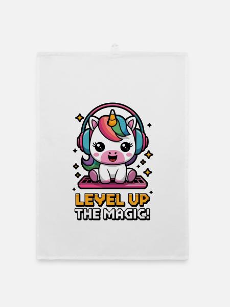 Level Up The Magic! - Organic dish towel - white - Front
