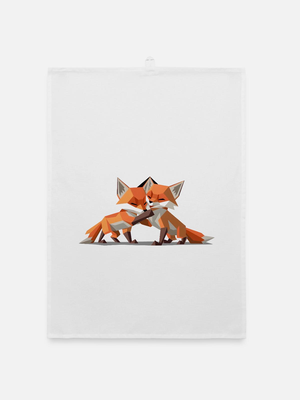 Low-poly Fox Cubs - Organic dish towel - white - Front