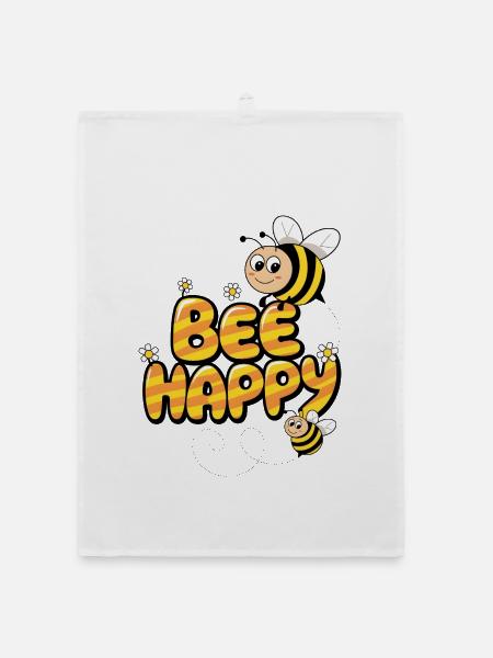 Bee Happy - Organic dish towel - white - Front