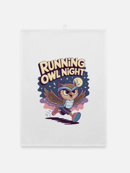Running Owl Night - Organic dish towel - white - Front