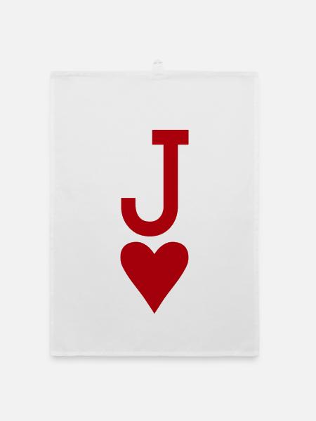 Carte à jouer au poker - Heart Jack - Torchon bio - blanc - Devant