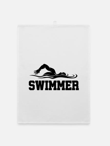 Swimmer silhouette in aqua style - Organic dish towel - white - Front