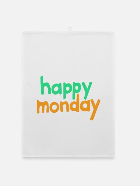 happy monday - Organic dish towel - white