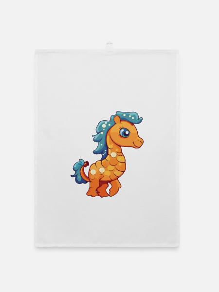 Seepferdchen-Karikatur-Kawaii-Aquarellillustration - Organic Geschirrtuch - Weiß - Vorne