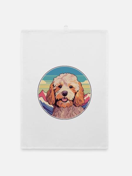 Cockapoo Hunderasse Cartoon Kawaii Aquarell - Organic Geschirrtuch - Weiß - Vorne