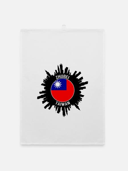 Zhubei Skyline Taiwan Flagge Reise-Souvenir - Organic Geschirrtuch - Weiß - Vorne